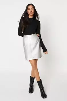 Мини-юбка из искусственной кожи цвета металлик Dorothy Perkins, серебро