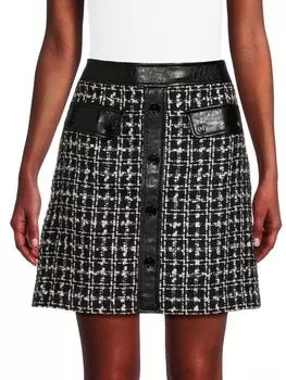 Мини-юбка из искусственной кожи и твида Karl Lagerfeld Paris, цвет Black White