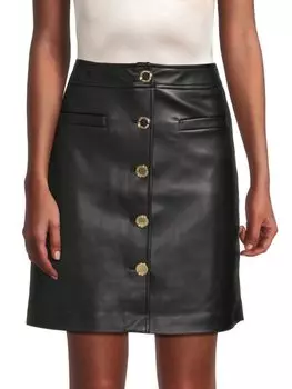 Мини-юбка из искусственной кожи на пуговицах спереди Karl Lagerfeld Paris, черный