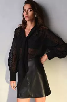 Мини юбка из искусственной кожи Next, черный