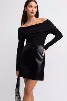 Мини юбка из искусственной кожи Next, черный