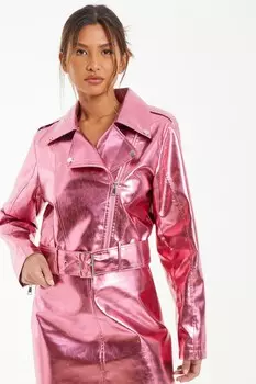 Мини-юбка из искусственной кожи розового цвета QUIZ Clothing