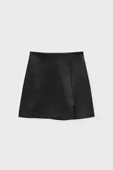 Мини-юбка из искусственной кожи с разрезом PULL&amp;BEAR