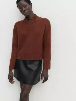 Мини-юбка из кожи наппа Massimo Dutti, черный