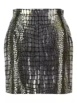 Мини-юбка из кожи с эффектом крокодила Roberto Cavalli, серебяный