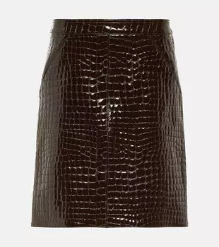 Мини-юбка из кожи с тиснением под крокодила Tom Ford, коричневый