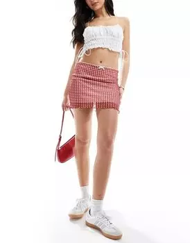 Мини-юбка из красной сетки в мелкую клетку ASOS