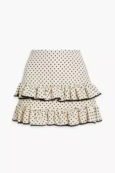 Мини-юбка из крепа и шерсти с рюшами в горошек VALENTINO GARAVANI, экру