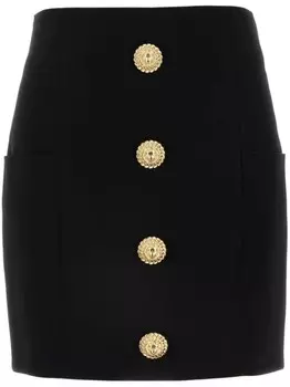 Мини-юбка из крепа на пуговицах Balmain, черный