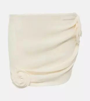 Мини-юбка из крепа с цветочной аппликацией Magda Butrym, кремовый