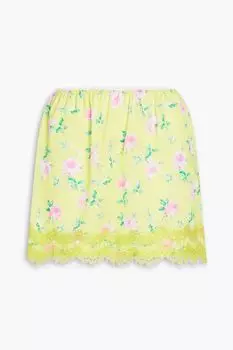Мини-юбка из крепдешина с кружевной отделкой и цветочным принтом MSGM, желтый