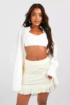 Мини-юбка из льна с кистками Boohoo, серый