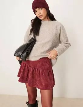 Мини-юбка из легкого шнура бордового цвета ASOS DESIGN