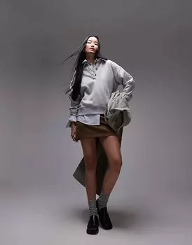 Мини-юбка из натуральной замши коричневого цвета Topshop