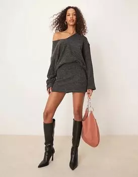 Мини-юбка из объемной вязки букле ASOS DESIGN темно-серого цвета — часть комплекта