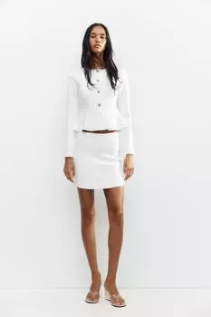 Мини-юбка из однотонного трикотажа ZARA, белый