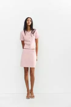 Мини-юбка из однотонного трикотажа ZARA, цвет Light pink