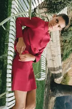 Мини-юбка из однотонного трикотажа ZARA, цвет Dark red