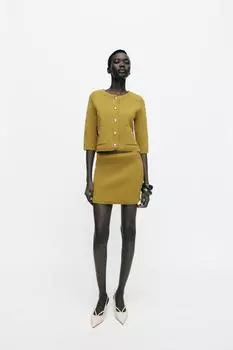 Мини-юбка из однотонного трикотажа ZARA, цвет Pistachio