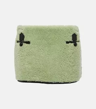 Мини-юбка из овчины с кожаной отделкой Blancha, зеленый