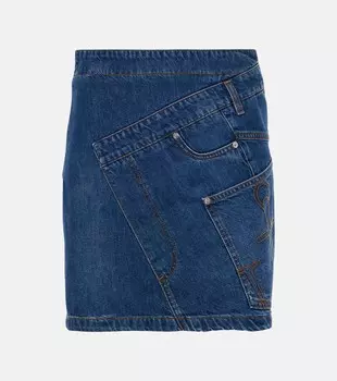 Мини-юбка из перекрученного денима Jw Anderson, светло-синий