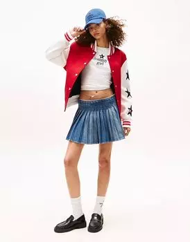 Мини-юбка из плиссированного денима Tommy Jeans tommy girl темного цвета