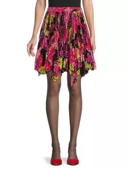 Мини-юбка из плиссированного крепа с цветочным принтом Versace, цвет Black Pink