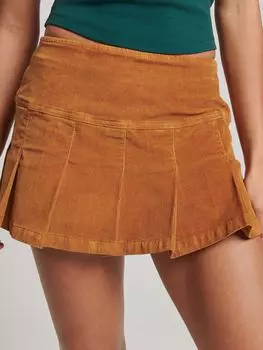 Мини-юбка из плиссированного вельвета Superdry Vintage, цвет Карамельное кафе