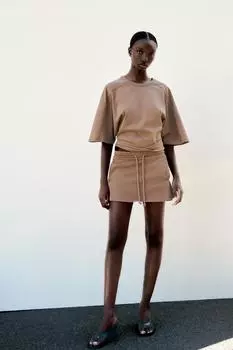 Мини-юбка из плотного хлопка с эффектом стирки ZARA, цвет Ochre