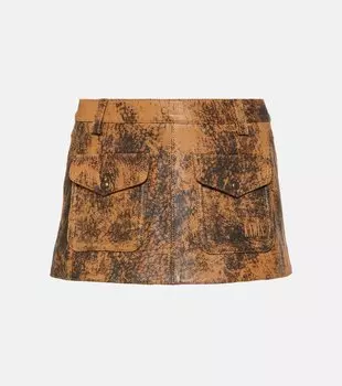 Мини-юбка из потертой кожи Knwls, коричневый