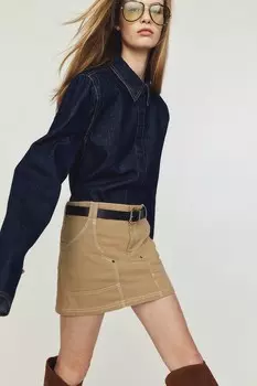 Мини юбка из практичного хлопка H&M, бежевый