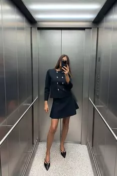 Мини-юбка из простого трикотажа ZARA, темно-синий