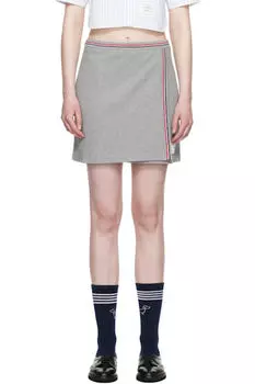 Мини-юбка из серого хлопка вафельного цвета Thom Browne