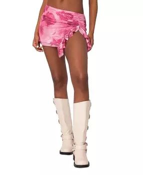 Мини-юбка из сетки с рюшами и принтом Edikted Wanda, розовый