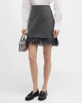 Мини-юбка из шерсти и кашемира и фланели с перьями Brunello Cucinelli, цвет C032 Dark Grey