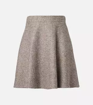 Мини-юбка из шерстяной смеси с высокой талией Brunello Cucinelli, Marrone/Grigio/Beige