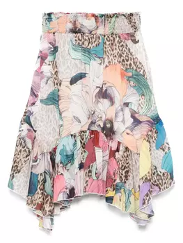 Мини-юбка из шифона с цветочным принтом Just Cavalli, синий
