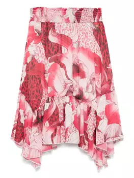 Мини-юбка из шифона с цветочным принтом Just Cavalli, красный