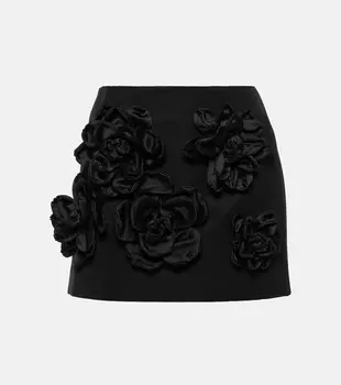 Мини-юбка из смесового хлопка с цветочной аппликацией Dolce&Gabbana, черный