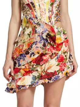 Мини-юбка из смесового шелка Wonderland Patchwork Zimmermann, цвет Red Multicolor