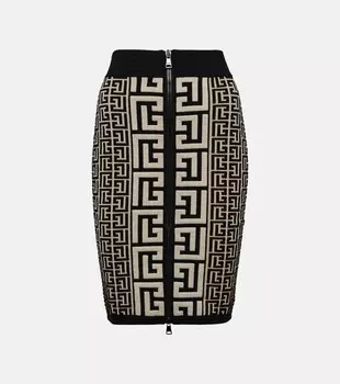 Мини-юбка из смесовой шерсти с монограммой BALMAIN, черный