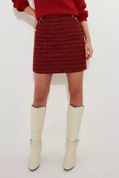 Мини юбка из текстурированного твида с пуговицами Joe Browns, оранжевый