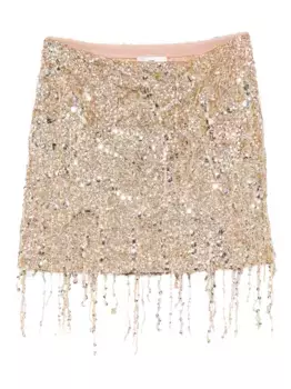 Мини-юбка из тюля с бахромой и пайетками Elisabetta Franchi, золотой