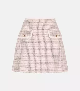 Мини-юбка из твида с высокой талией Miu Miu, Alabastro