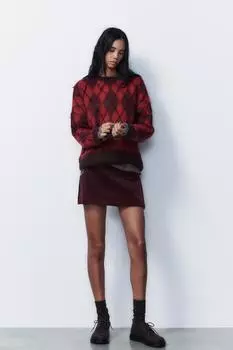 Мини-юбка из вельвета ZARA, бордовый