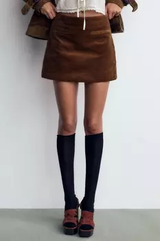 Мини-юбка из вельвета ZARA, светло-коричневый