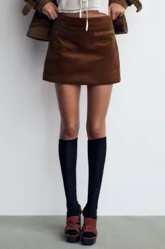 Мини-юбка из вельвета ZARA, светло-коричневый