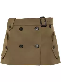 Мини-юбка из вирджинской шерсти с поясом MIU MIU, коричневый