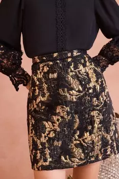 Мини юбка из жаккарда Love & Roses, золотой
