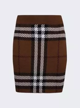 Мини-юбка из жаккардовой шерсти в клетку Burberry, цвет dark birch brown
